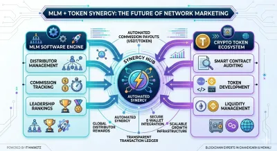 A diagram showing the synergy between custom MLM engines and the token ecosystem for automated commission payouts in Chandigarh